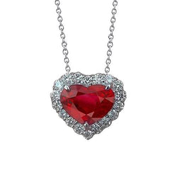 6.40 Carats Red Ruby And Diamond Necklace Pendant With Chain Gold 14K