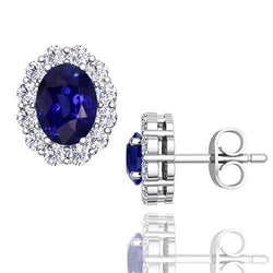 6.40 Ct Oval Sapphire And Diamonds Ladies Studs Earring White