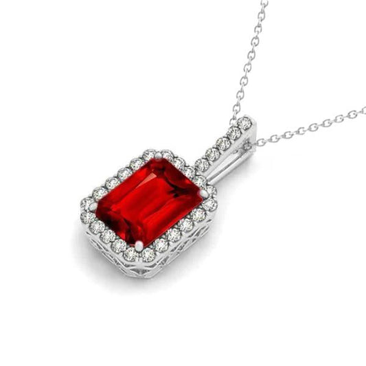 6.45 Carats Prong Set Red Ruby With Pendant Necklace Gold 14K
