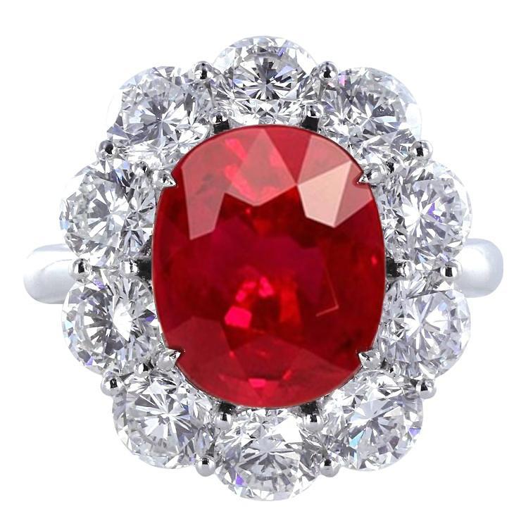 6.5 Ct Ruby With Diamond Wedding Ring White Gold 14K Fine Jewelry