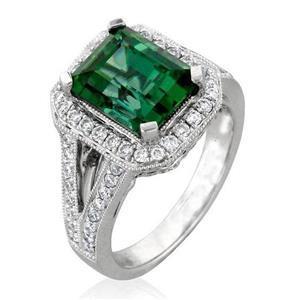 6.50 Carats Natural Green Tourmaline Engagement Ring White Gold 14K