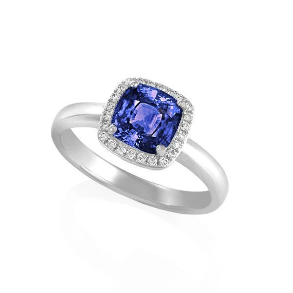6.50 Ct Cushion Halo Tanzanite And Diamonds Ring White Gold 14K