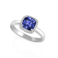 6.50 Ct Cushion Halo Tanzanite And Diamonds Ring White Gold 14K