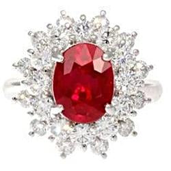 6.50 Ct Natural Red Ruby With Diamonds Ring White Gold
