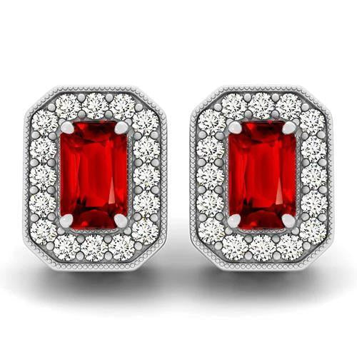 6.50 Ct Ruby And Diamonds Studs Earrings White Gold 14K