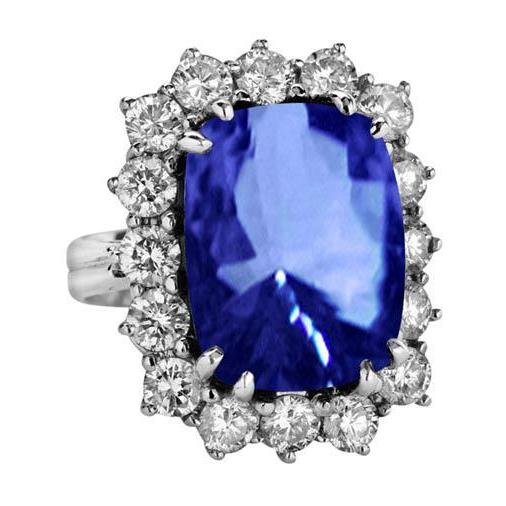 6.51 Ct Ring Sri Lanka Sapphire Cushion And Round Diamonds
