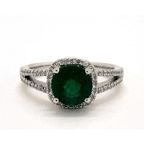 6.55 Ct Round Cut Green Emerald Natural Earth Mined Diamond Ring White Gold 14K