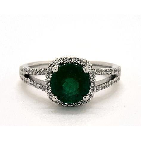 6.55 Ct Round Cut Green Emerald Diamond Ring White Gold 14K