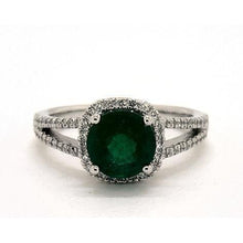 6.56 Ct Round Cut Green Emerald Diamond Ring White Gold 14K