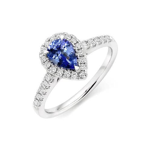 6.60 Carats Halo Tanzanite And Diamonds Ring White Gold 14K