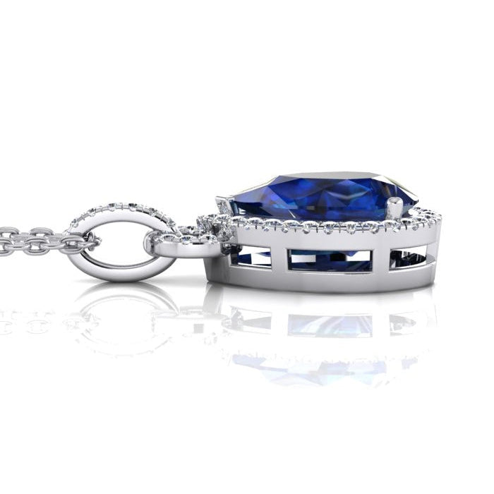 6.65 Ct. Pendant Necklace 14K Pear Tanzanite With Round Diamonds