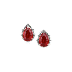 6.68 Ct Pear Cut Red Ruby And Natural Earth Mined Diamond Stud Earring White Gold 14K