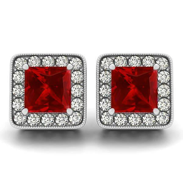 6.70 Ct Ruby With Diamonds Lady Studs Earrings White Gold 14K