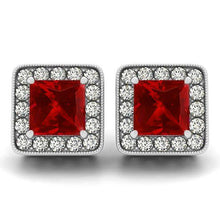 6.70 Ct Ruby With Diamonds Lady Studs Earrings White Gold 14K