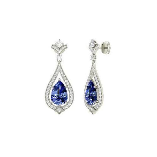 6.74 Carats Tanzanite With Diamonds Dangle Earrings 14K