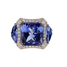 6.75 Carat Radiant Tanzanite And Round Diamonds Fancy Ring Gold