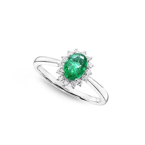 6.75 Carats Green Emerald And Diamonds Engagement Ring 14K White Gold