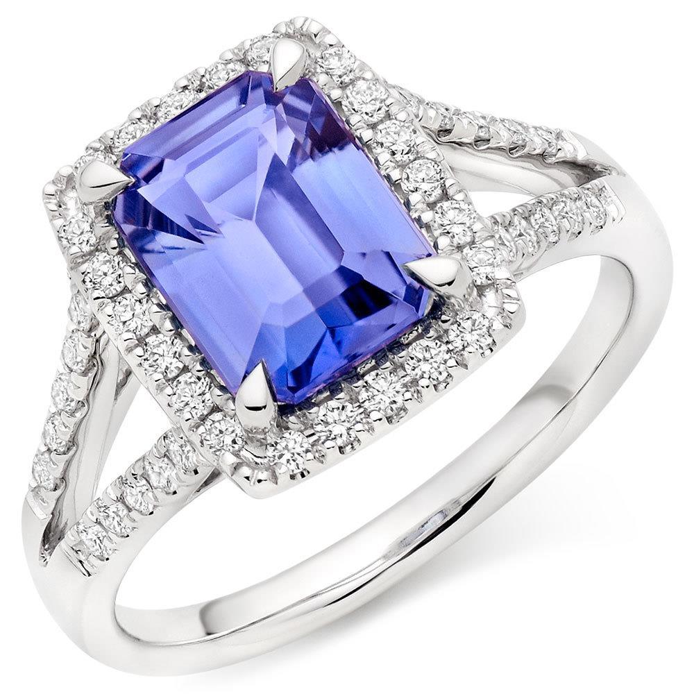 6.85 Ct Blue Tanzanite With Diamonds Ring Gold White 14K