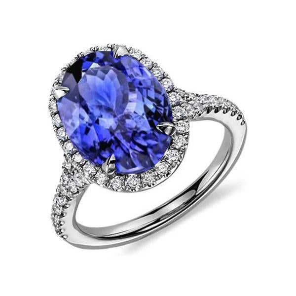 6.85 Ct Tanzanite With Halo Diamonds Ring White Gold 14K