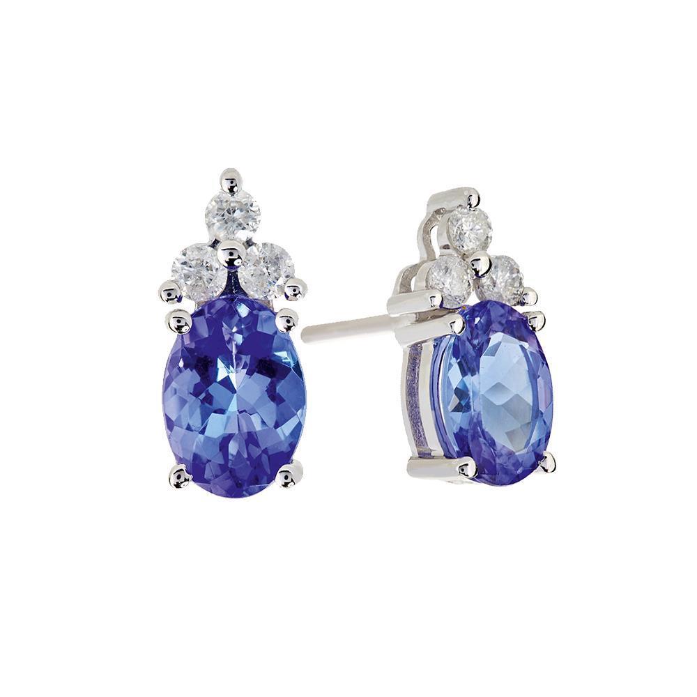 6.90 Carats Tanzanite And Diamonds Studs Earrings White Gold 14K