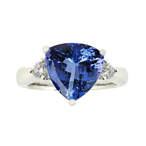 7 Carat Tanzanite & Diamond Three Stone Ring White Gold 14K