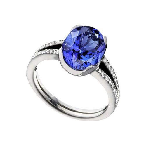 7.01 Carats Oval Tanzanite Diamonds Engagement Ring White Gold 14K