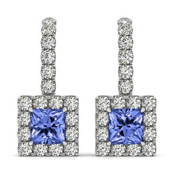 7 Ct Tanzanite And Natural Earth Mined Diamonds Lady Dangle Earrings White Gold 14K