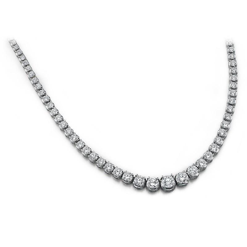 7 Carats Prong Set Diamonds Tennis Necklace White Gold 14K