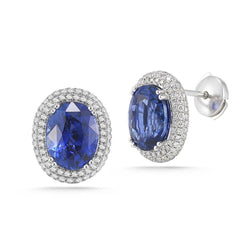 7 Carats Sapphire And Natural Earth Mined Diamonds Women Studs Earring White Gold 14K