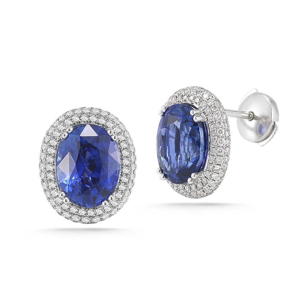 7 Carats Sapphire And Diamonds Women Studs Earring White Gold 14K