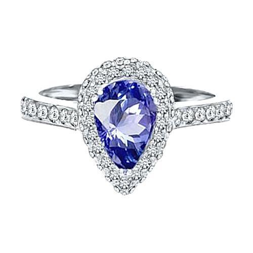 7.01 Ct. Sri Lanka Pear Cut Blue Sapphire Diamonds White Gold 14K Ring