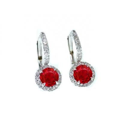7.10 Carats Round Red Ruby Dangle Earrings White Gold 14K