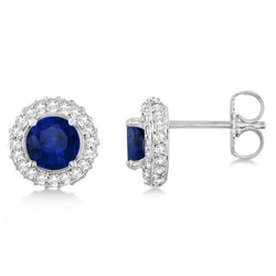 7.20 Carats Blue Sapphire & Natural Earth Mined Diamond Stud Earrings White Gold 14K