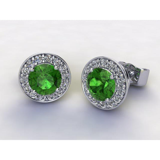 7.20 Carats Round Green Tourmaline Diamond Stud Earring Halo