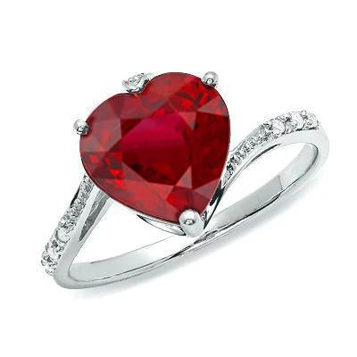 7.20 Ct Heart Cut Red Ruby And Round Diamond Ring Gold White 14K