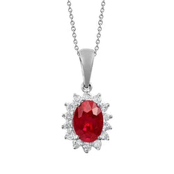 7.35 Carats Prong Set Ruby With Diamonds Pendant Necklace 14K Wg