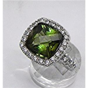 7.35 Ct Green Tourmaline Diamond Ring Solid White Gold 14K