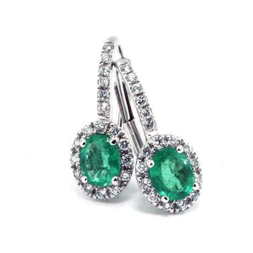 7.36 Carats Green Emerald With Diamonds Dangle Earrings White Gold 14K