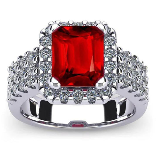 7.50 Carats Emerald Shape Red Ruby With Diamond Ring Gold Jewelry