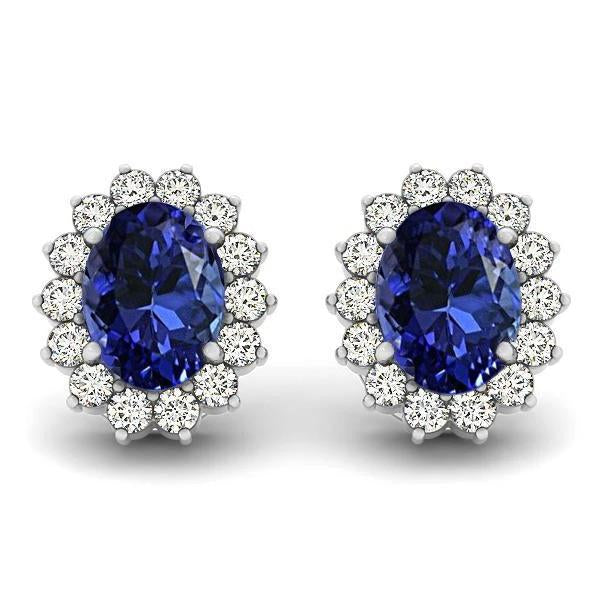 7.50 Carats Tanzanite With Diamond Stud Earrings White Gold 14K