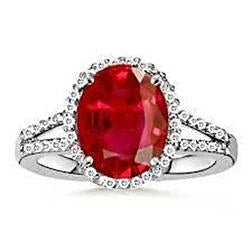 7.50 Ct Diamond And Red Ruby Gem-Stone Ring Jewelry 14K White Gold 14K