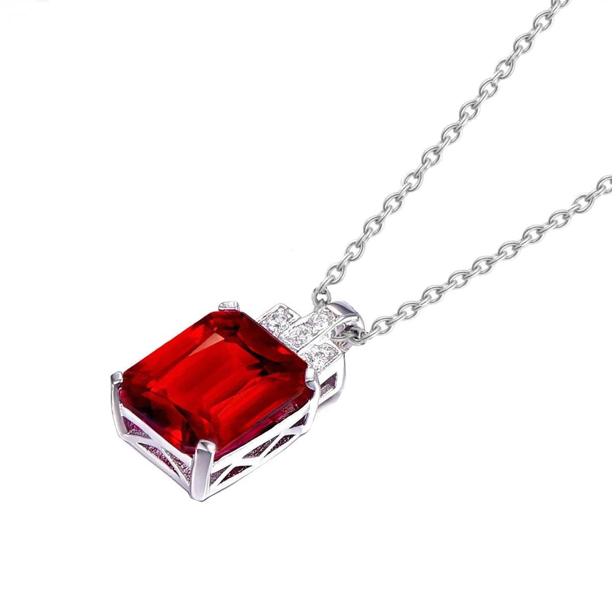 7.70 Ct Ruby And Diamonds Pendant Necklace 14K White Gold