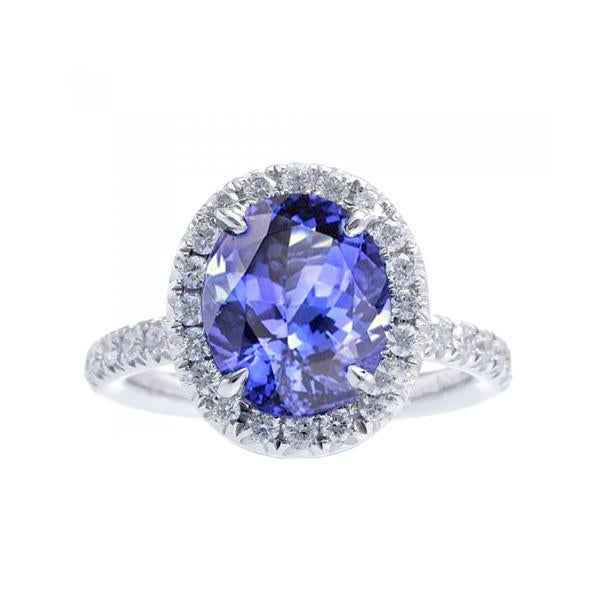7.75 Ct Gold Jewelry Oval Tanzanite With Halo Diamond Ring