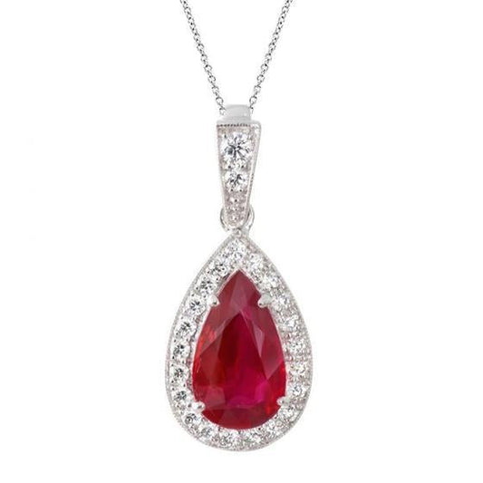7.90 Carats Pear Cut Ruby And Round Diamonds Pendant 14K Gold