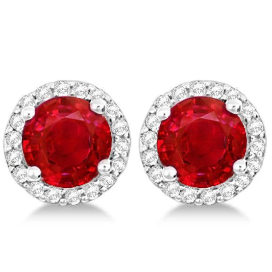 7.90 Carats Round Cut Ruby And Diamonds Studs Earrings White Gold 14K