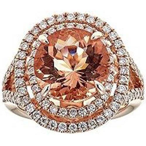 8 Ct Morganite Halo Diamonds Ring White Gold 14K New