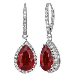 8 Carats Red Pear Cut Ruby With Diamond Dangle Women Gold Earring