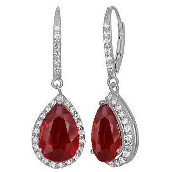 8 Carats Red Pear Cut Ruby With Diamond Dangle Women Gold Earring
