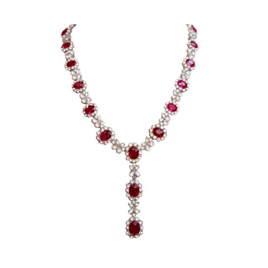 83.01 Carats Platinum Diamonds Ruby Necklace Pendant Bridal Jewelry