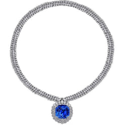 88.67 Carats Blue Sapphire White Diamonds Platinum Necklace